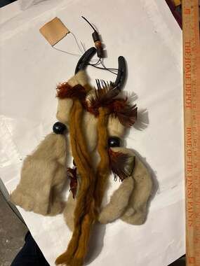 Vintage Madalla Southwest Native American Style Wool and Fur Hanging Mandalla